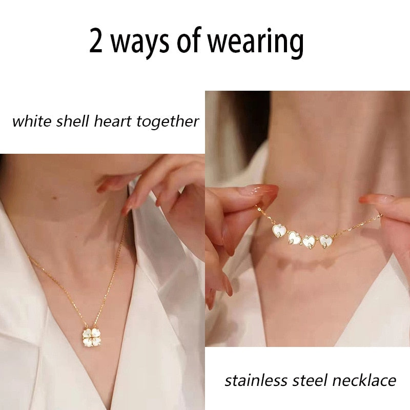 Fashion white mother-of-pearl folding four-leaf clover necklace - MERGE.DAY.1.FREESTYLE