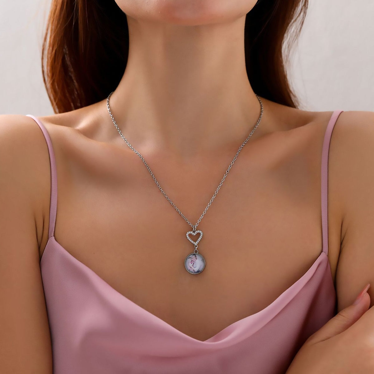 Customizable Photo Romantic Simple Small Heart-shaped Necklaces Exquisite Silver Color Clavicle Chain Women's Wedding Jewelry - MERGE.DAY.1.FREESTYLE