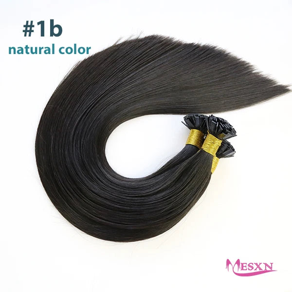 MESXN High Quality Flat Tip Hair Extensions 100% Really Human Fusion Hair Extensions Brown Blonde Color Thickening Of Roots
