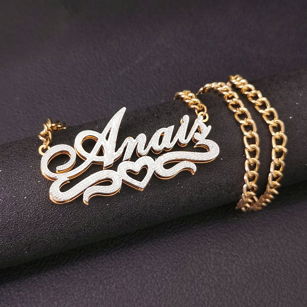 3D Double Plate Custom Nameplate Necklace Gold Plate Pendant Personalized Name Necklace - MERGE.DAY.1.FREESTYLE