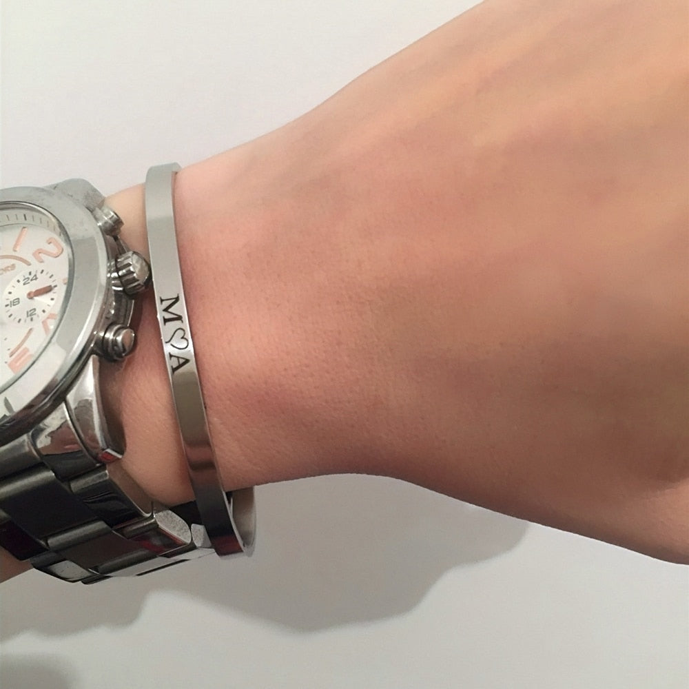 Custom Necklace Bar Engraved Name Text Bangle Cuff Jewelry - MERGE.DAY.1.FREESTYLE