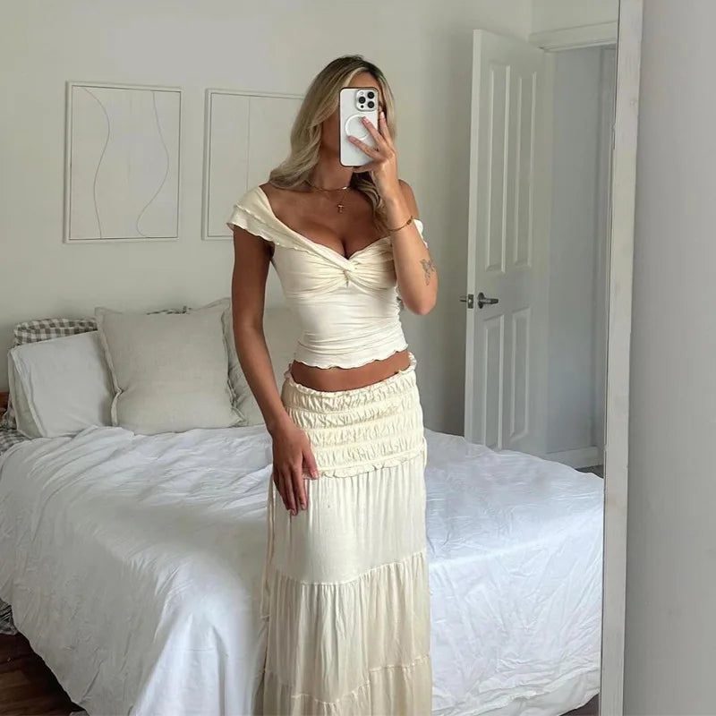 2 Piece Set Women Vacation Ruffle Beach Holiday Outfits - MERGE.DAY.1.FREESTYLE
