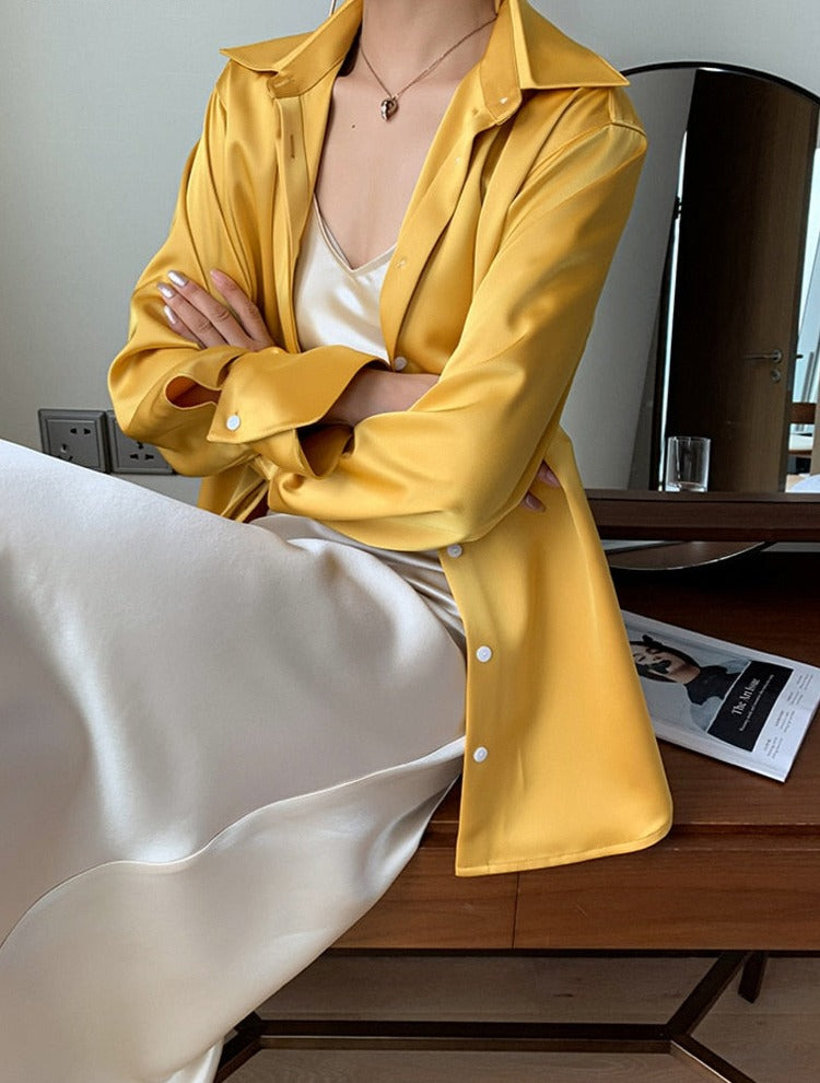 Loose Single-breasted Female Satin Shirts Tops Spring Summer Blusas - MERGE.DAY.1.FREESTYLE
