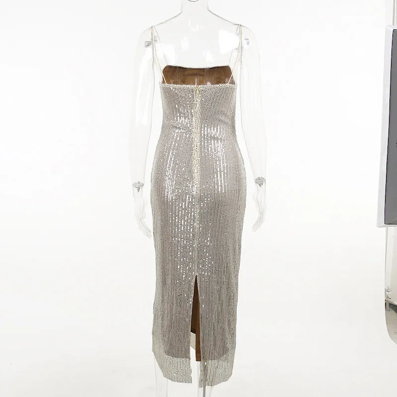 Sleeveless Glitter Sequined Evening Party Club Maxi Dress - MERGE.DAY.1.FREESTYLE