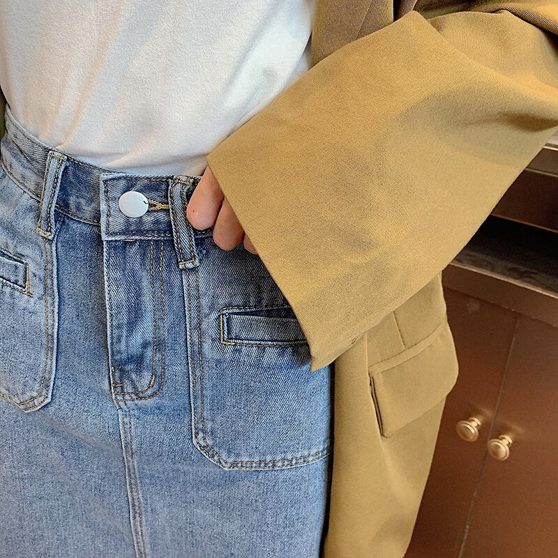 Spring Summer High Waist Denim Skirts Women Casual A-line Zipper Jeans - MERGE.DAY.1.FREESTYLE