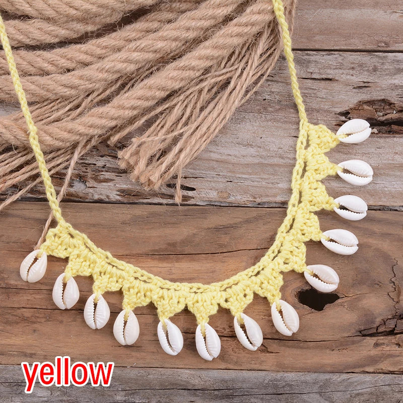 Shell Choker Necklace Natural Sea Cowrie Shell Rope Chain Choker Necklace - MERGE.DAY.1.FREESTYLE
