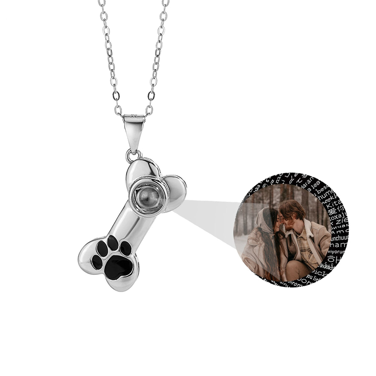 Customizable Photo Dog Bone Necklace Silver Shiny Dog Bone Chain Necklace - MERGE.DAY.1.FREESTYLE