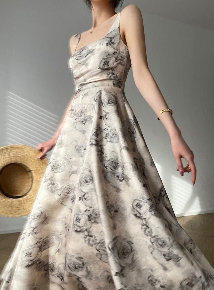Summer Sleeveless Women Printed Dress Elegant Slim Waist Spaghetti Strap Female - MERGE.DAY.1.FREESTYLE