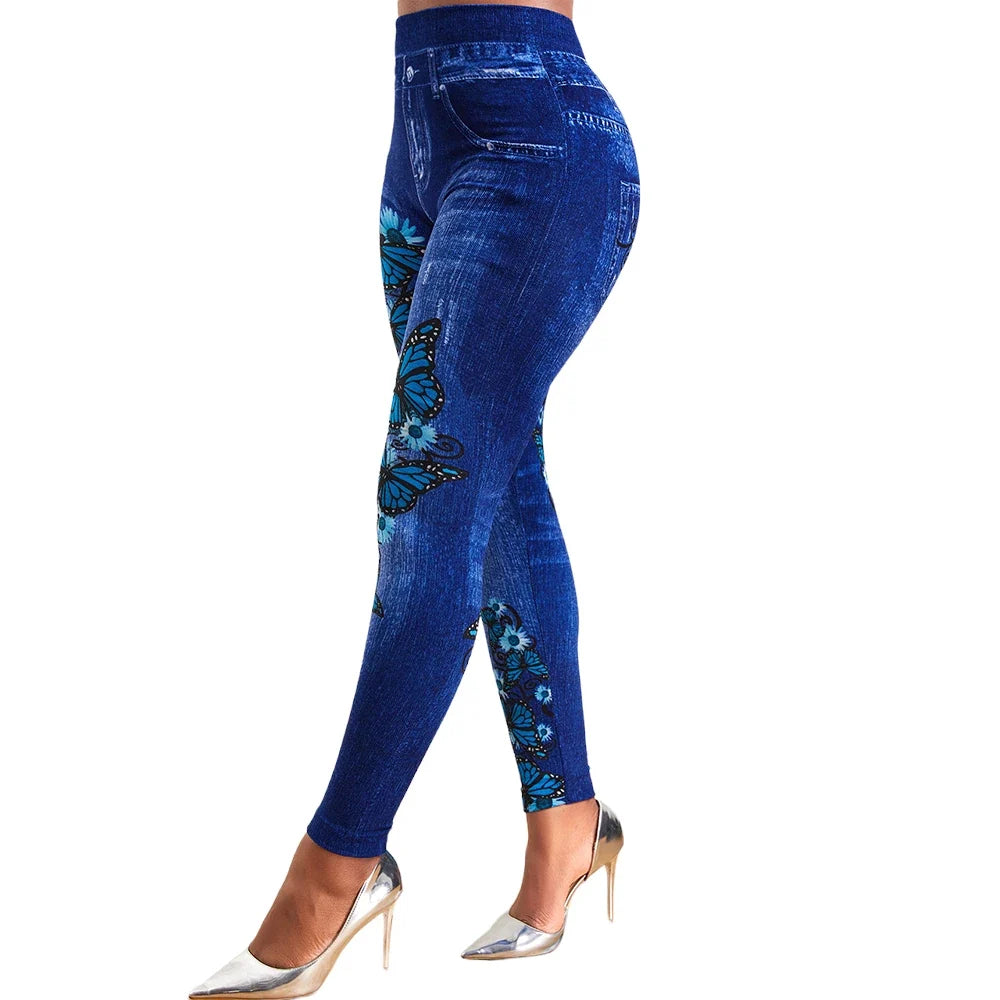 Plus Size Oversized Women High Waist Stretchy Legging Denim Look Skinny Jeggings - MERGE.DAY.1.FREESTYLE
