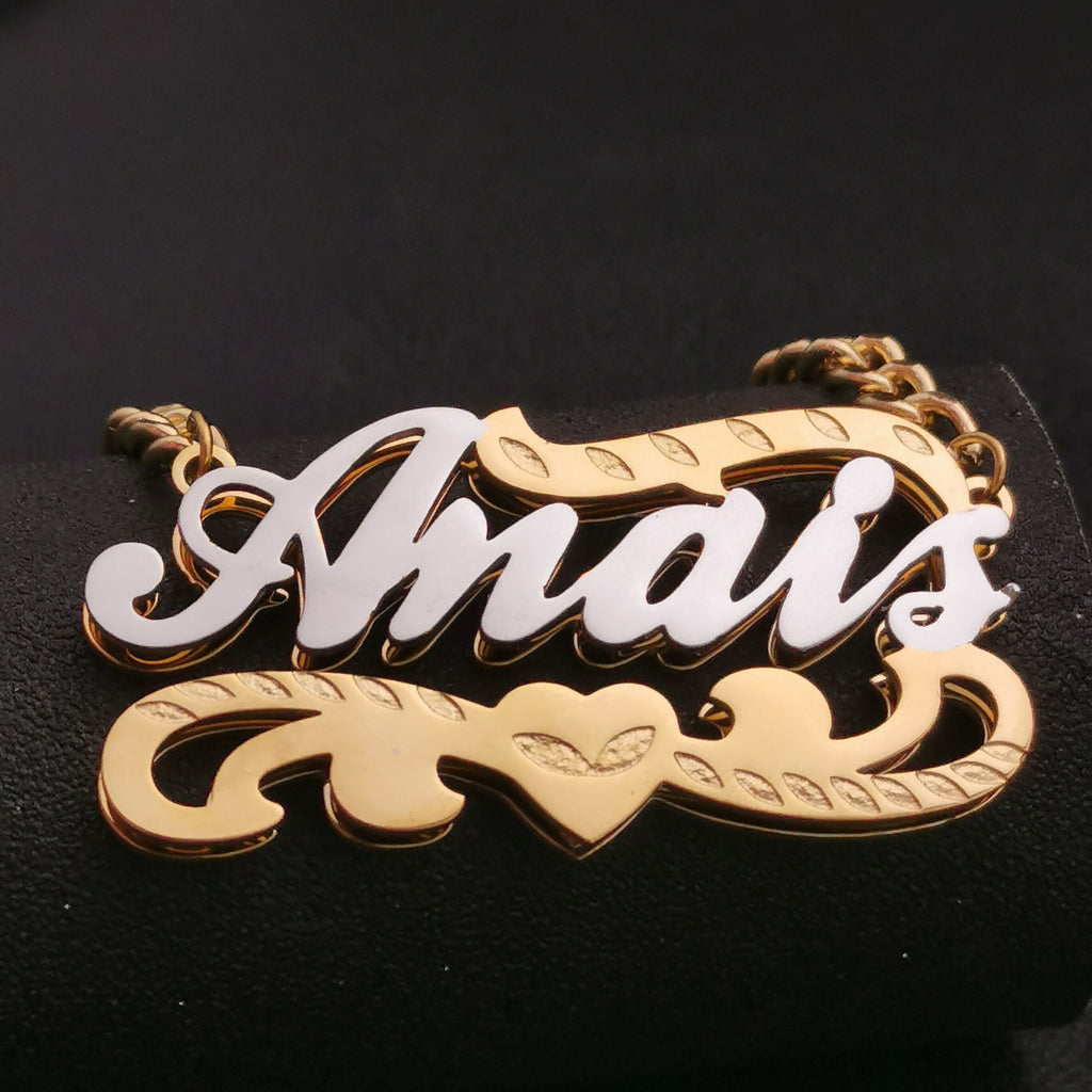 3D Double Plate Custom Nameplate Necklace Gold Plate Pendant Personalized Name Necklace - MERGE.DAY.1.FREESTYLE