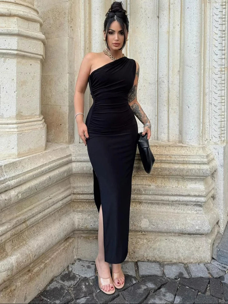 Solid Sleeveless Backless Slim Dress Female Off Shoulder Club Elegant Party Dress - MERGE.DAY.1.FREESTYLE