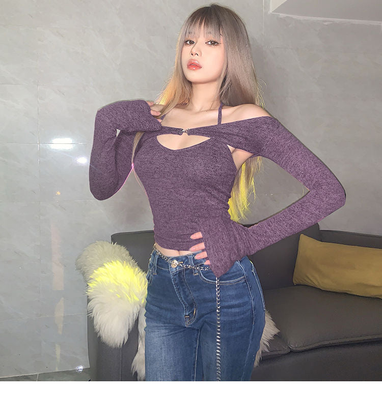 Halter Strapless T-shirt Women Sweet Sexy Off The Shoulder T-shirts Slim Two Piece Tops Woman - MERGE.DAY.1.FREESTYLE