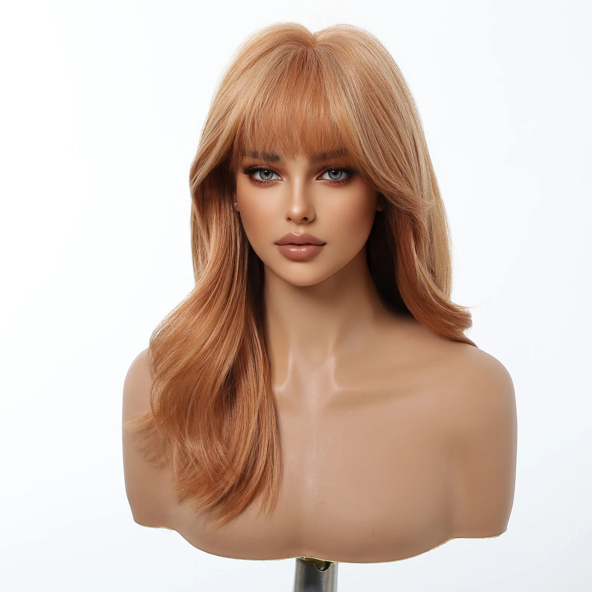 EASIHAIR Medium Length Orange Synthetic Wigs for Women Natural Wavy Wigs With Bangs Heat Resistant Fiber Wigs for Daily Cosplay - MERGE.DAY.1.FREESTYLE
