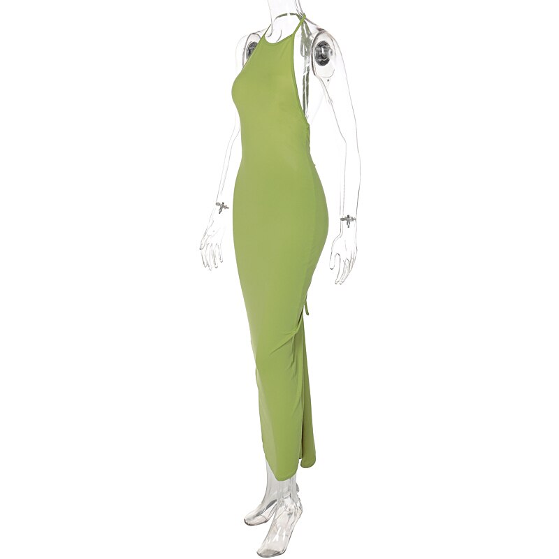 Halter Bandage Sleeveless Backless Shirring Draped Maxi Dress Sexy Streetwear - MERGE.DAY.1.FREESTYLE
