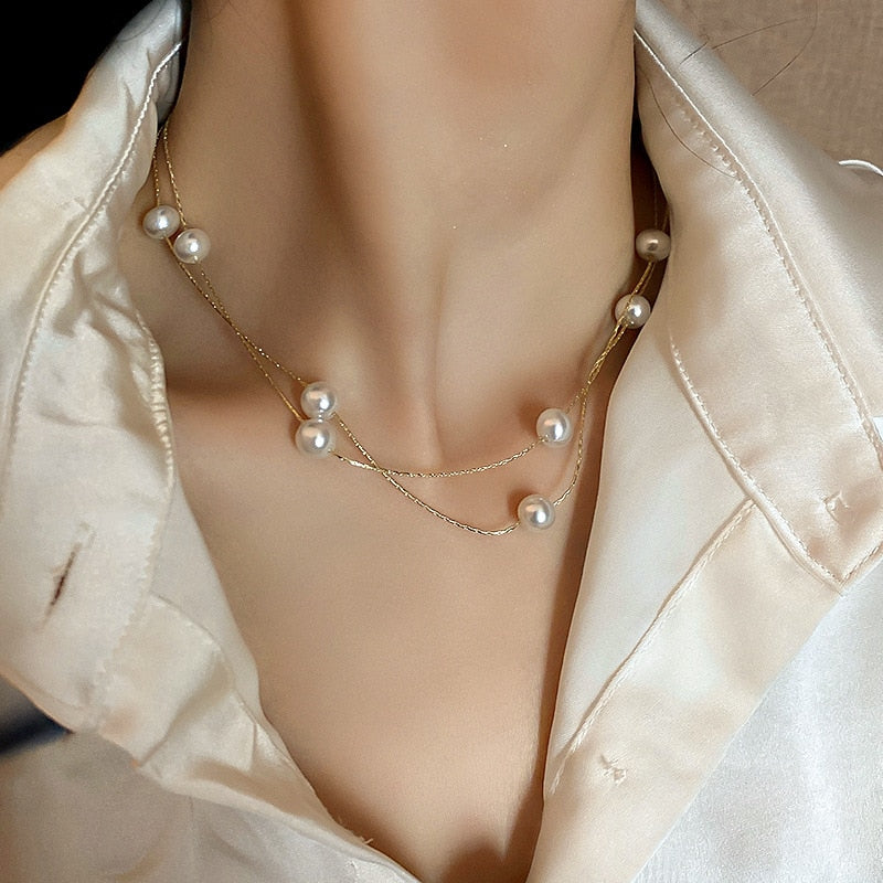 Beads Women's Neck Chain Kpop Pearl Choker Necklace Gold Color Jewelry On The Neck Pendant - MERGE.DAY.1.FREESTYLE