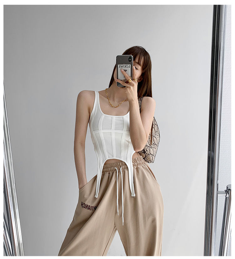 Sexy Irregular Hook White Tank Top Women Summer Square Collar Sleeveless Tops Vest Outwear - MERGE.DAY.1.FREESTYLE