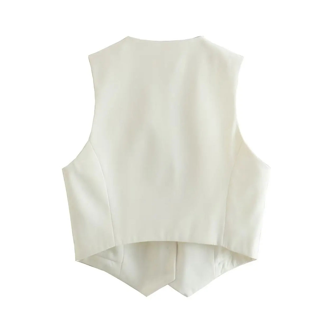 Vintage V Neck Sleeveless Female Outerwear White Chic Vests - MERGE.DAY.1.FREESTYLE