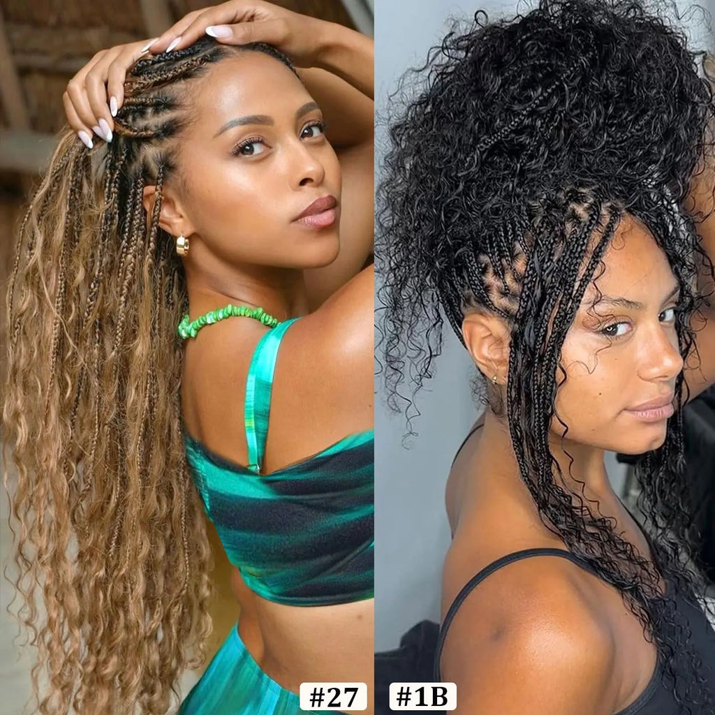 14-30Inch Boho Box Braids Crochet Human Hair Curly Ends Blonde Bohemian Braids For Women Pre-looped Braiding Hair Extensions - MERGE.DAY.1.FREESTYLE