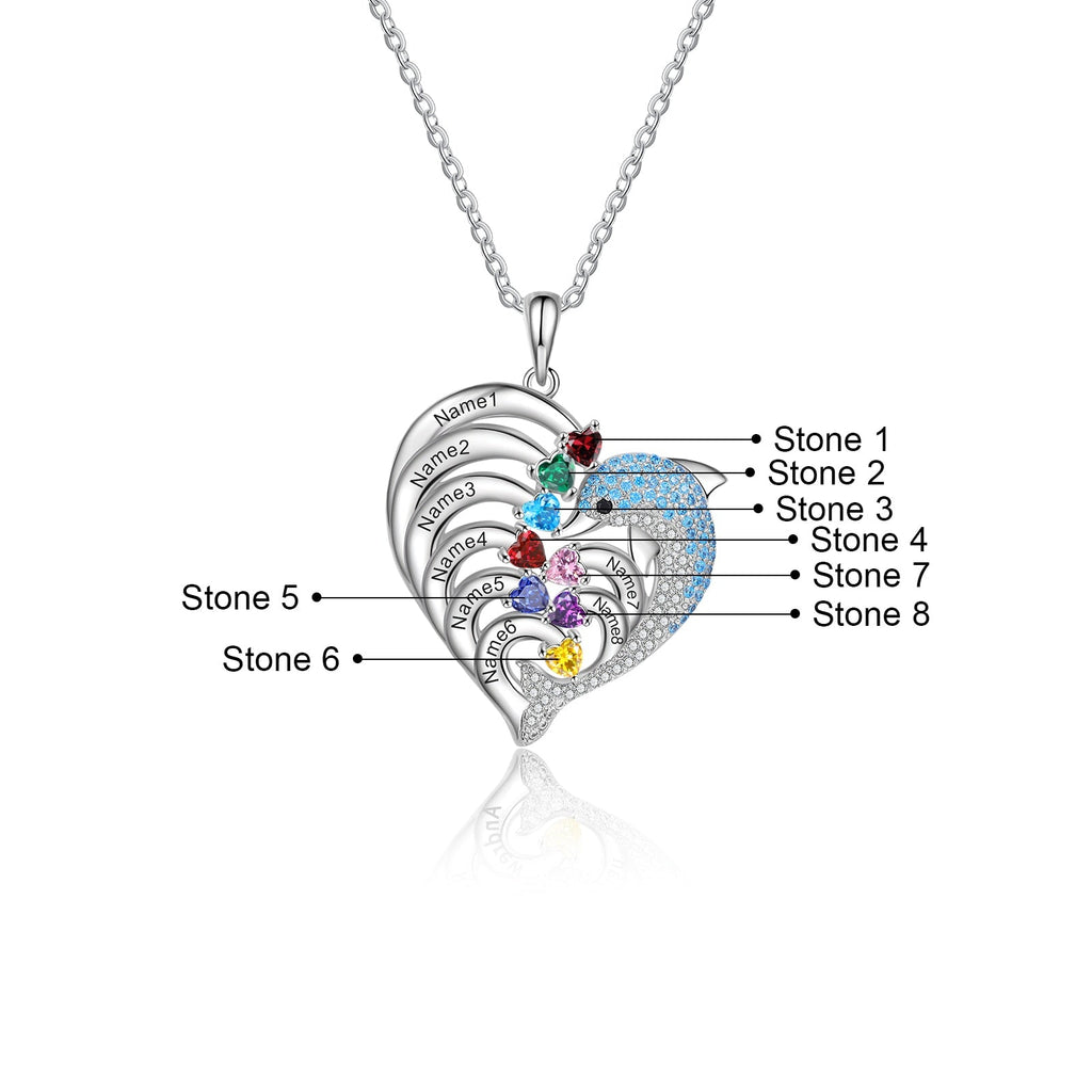 Delicate Dolphin 2-8 Name Necklace Customized Heart Pendant - MERGE.DAY.1.FREESTYLE