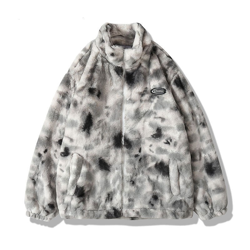 Hip Hop Jacket Streetwear Tie Dye Heart Fuzzy Jackets Warm Coats - MERGE.DAY.1.FREESTYLE