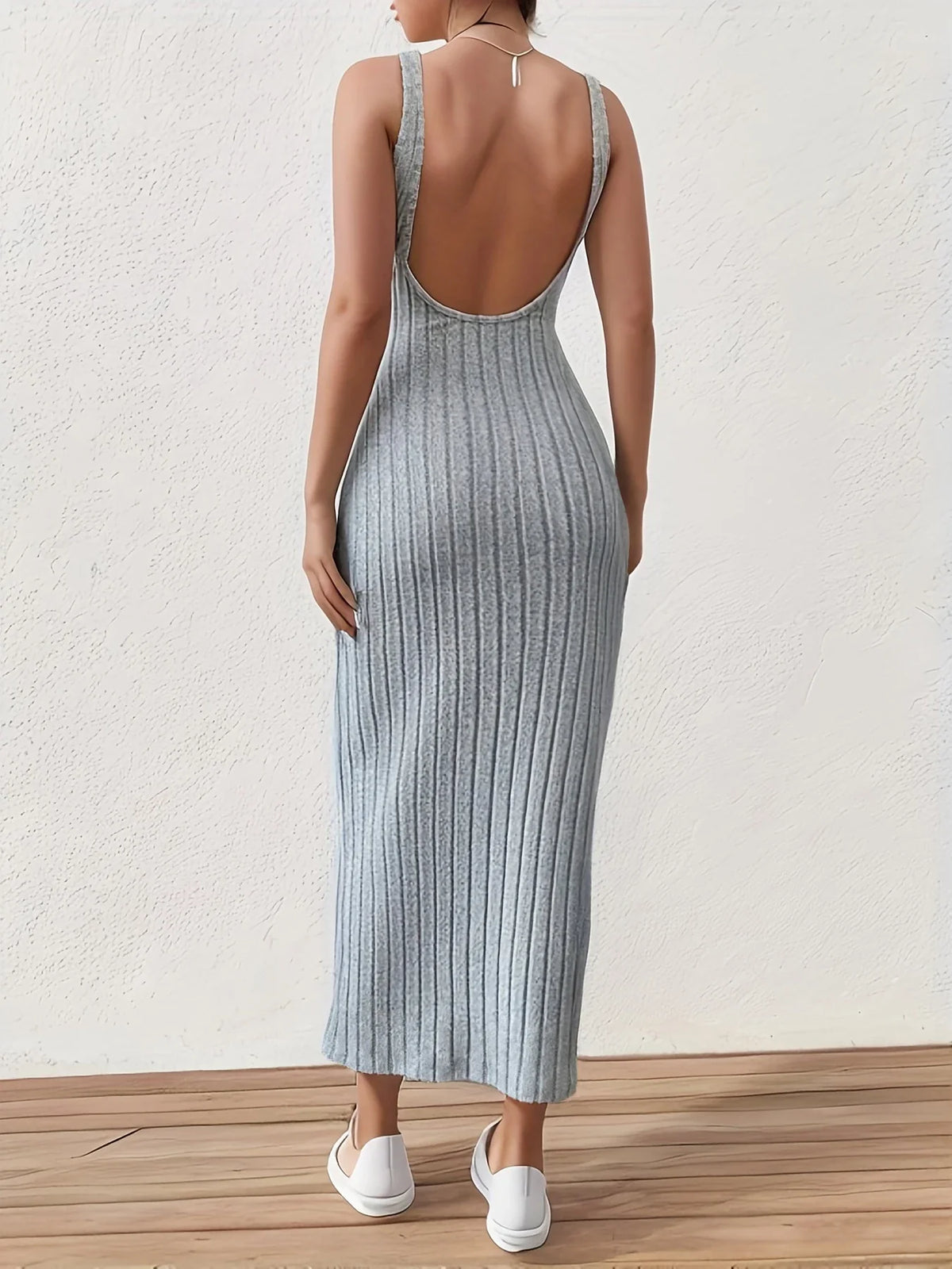 Summer Solid Backless Tank mid-length knitted sleeveless dress - MERGE.DAY.1.FREESTYLE