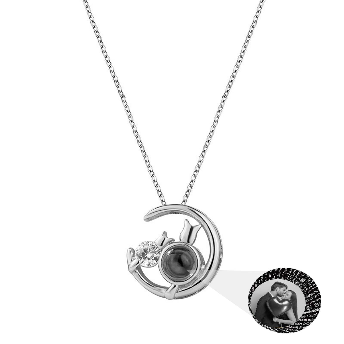 Moon Cat with customizable photos Projection Necklace Pendant Jewelry - MERGE.DAY.1.FREESTYLE