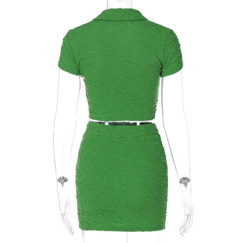 2 Piece Set Short Sleeve Crop Top Shirts Blouse Mini Skirt Suit - MERGE.DAY.1.FREESTYLE