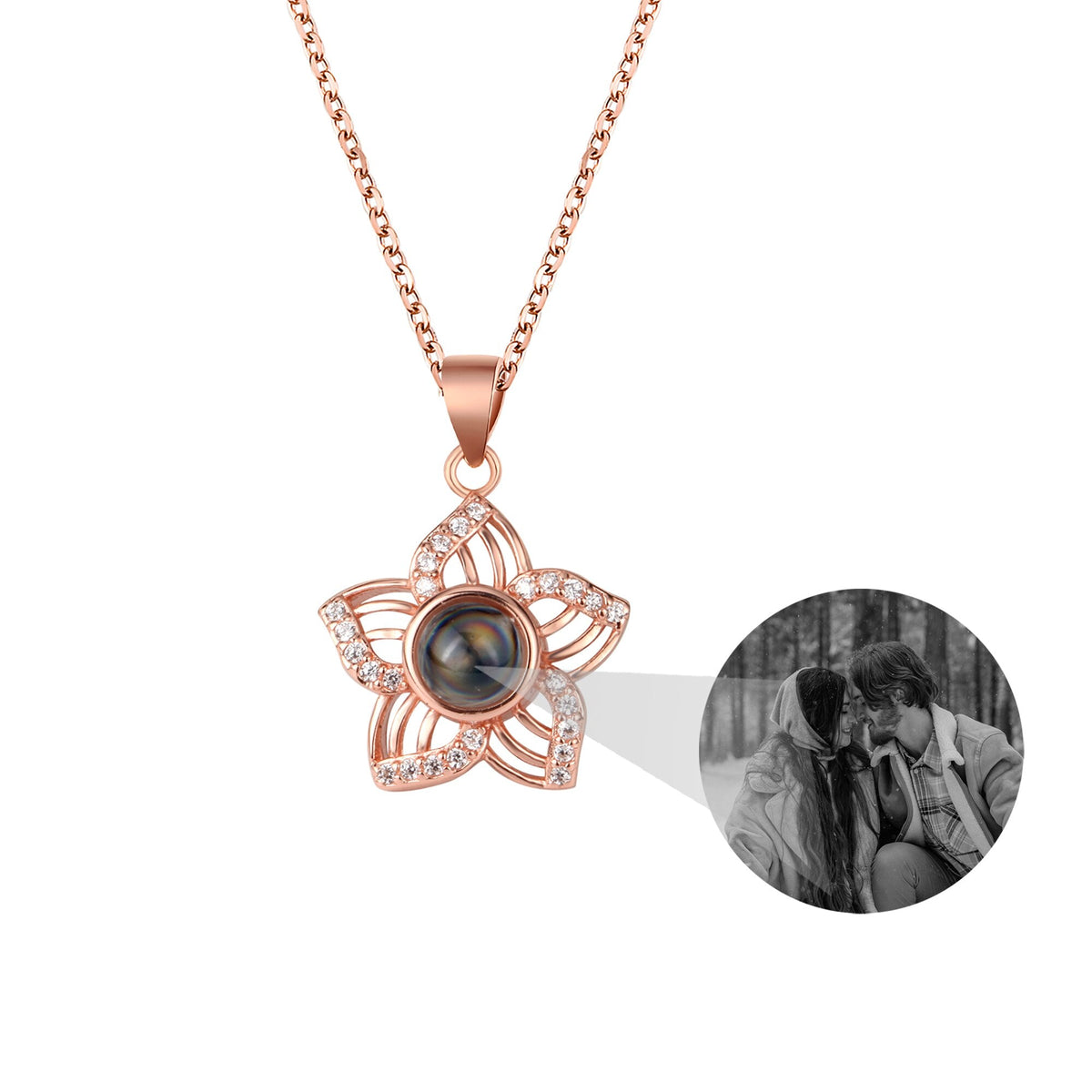 Customized Crystal Flower Photo Projection Pendant Necklace Personalized - MERGE.DAY.1.FREESTYLE