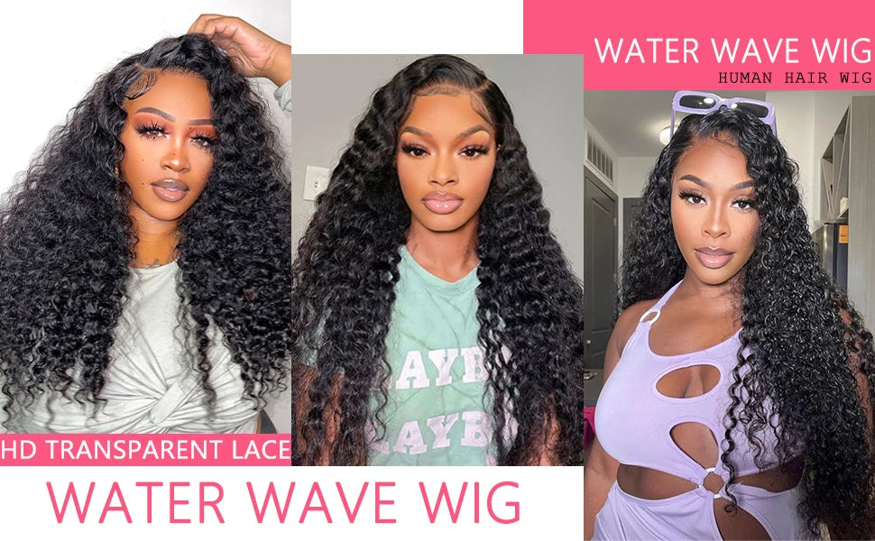 Malaysian Water Wave Wigs 13x6 HD Transparent Lace Front Human Hair Wigs Wear and Go Glueless Lace Frontal Wigs Deep Curly Wigs - MERGE.DAY.1.FREESTYLE
