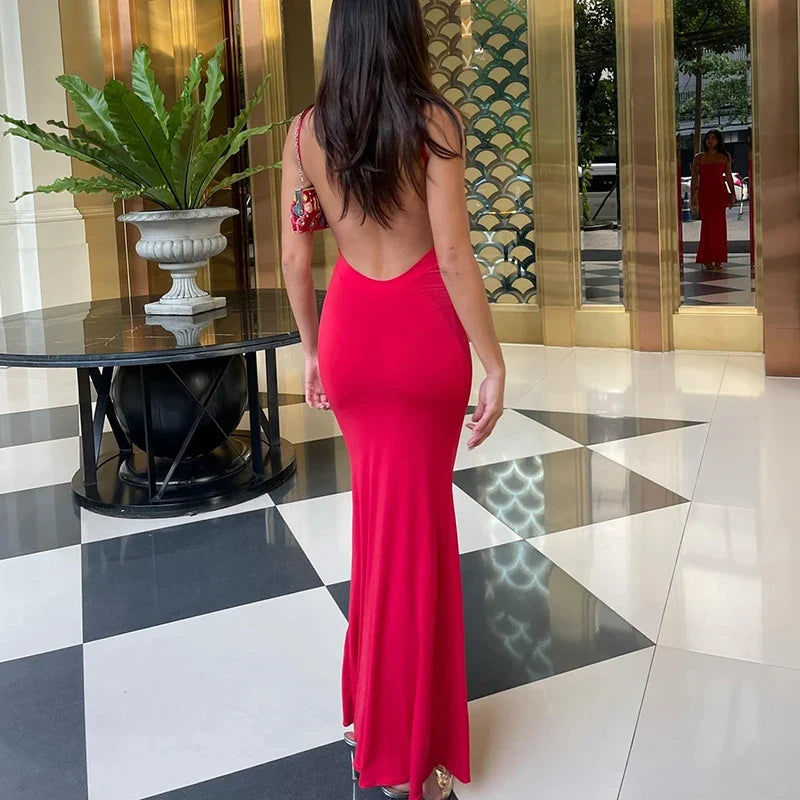 Solid Sleeveless Backless Elegant Sexy Bodycon Y2K Maxi Prom Dress - MERGE.DAY.1.FREESTYLE