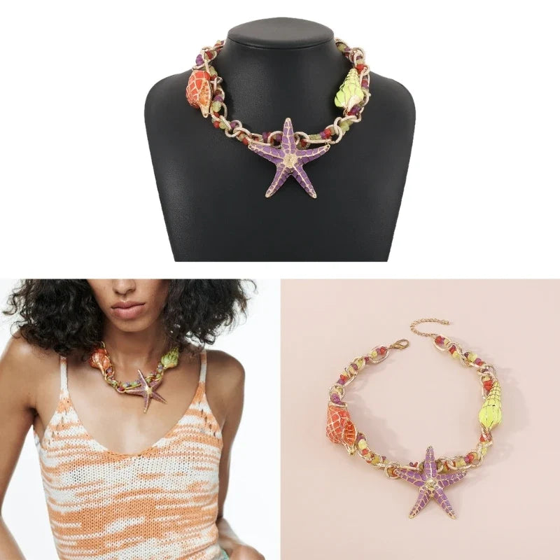 Starfish Shell Charm Choker Necklace - MERGE.DAY.1.FREESTYLE