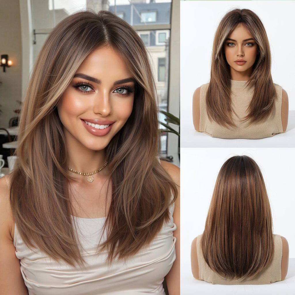 EASIHAIR Medium Length Orange Synthetic Wigs for Women Natural Wavy Wigs With Bangs Heat Resistant Fiber Wigs for Daily Cosplay - MERGE.DAY.1.FREESTYLE