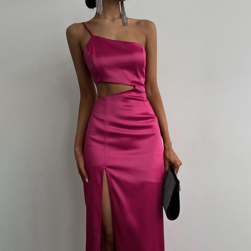 Elegant Women Diagonal Tassels Long Slip Party Dresses Sexy Off Shoulder Hollow Out Dress - MERGE.DAY.1.FREESTYLE
