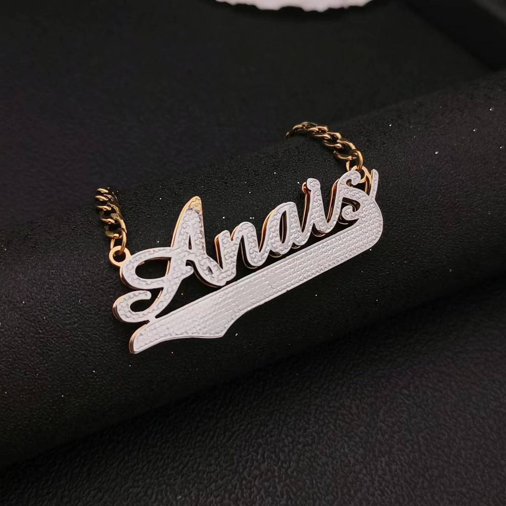 3D Double Plate Custom Nameplate Necklace Gold Plate Pendant Personalized Name Necklace - MERGE.DAY.1.FREESTYLE