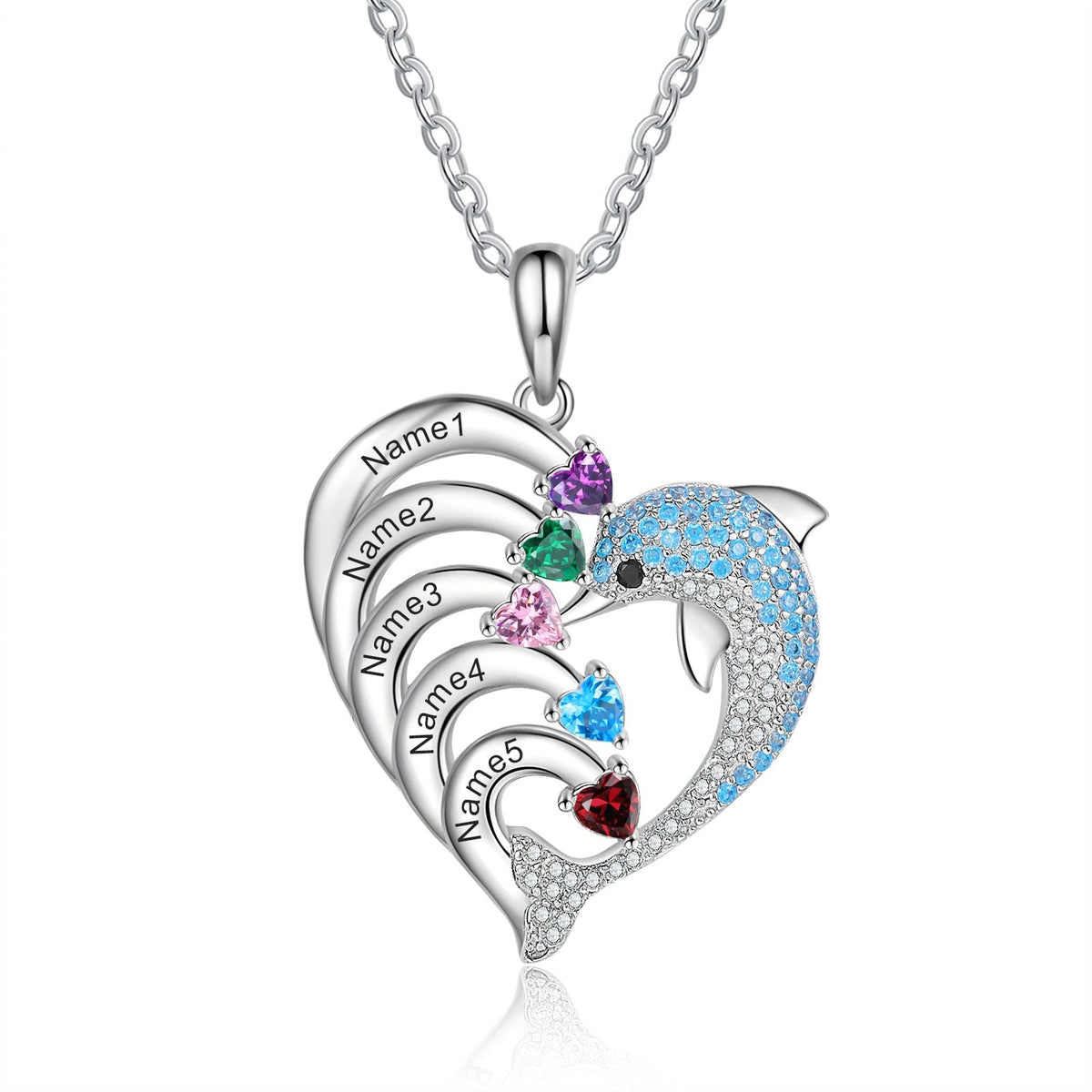 Delicate Dolphin 2-8 Name Necklace Customized Heart Pendant - MERGE.DAY.1.FREESTYLE
