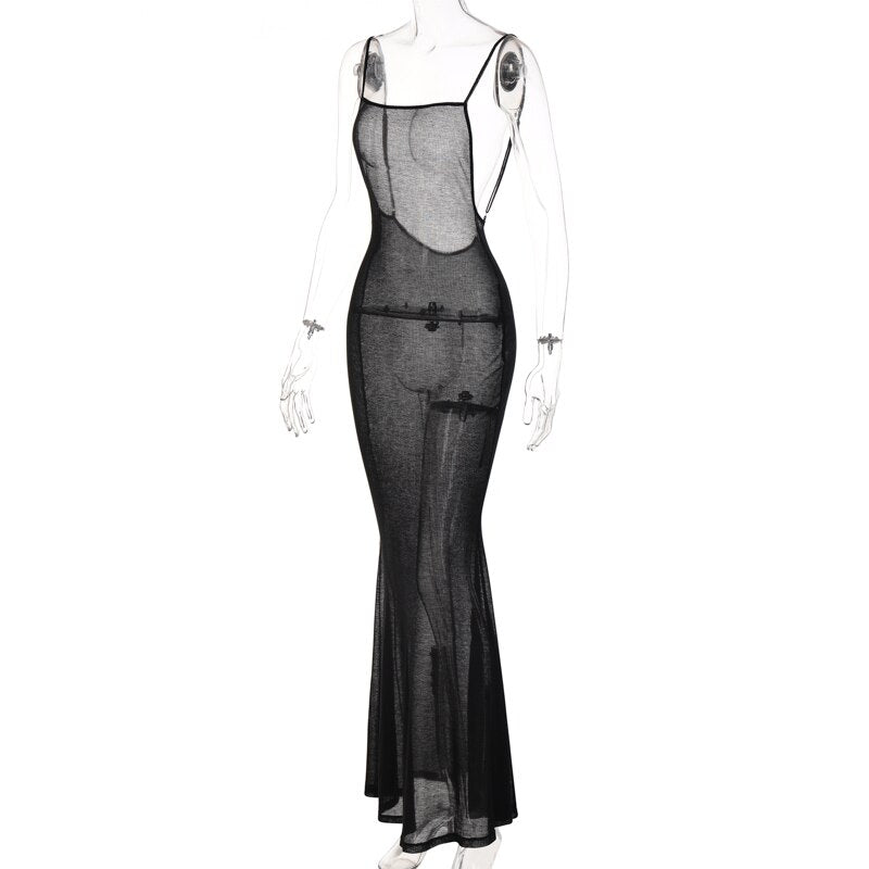Spaghetti Strap Square Collar Sleeveless Maxi Dress Skinny - MERGE.DAY.1.FREESTYLE