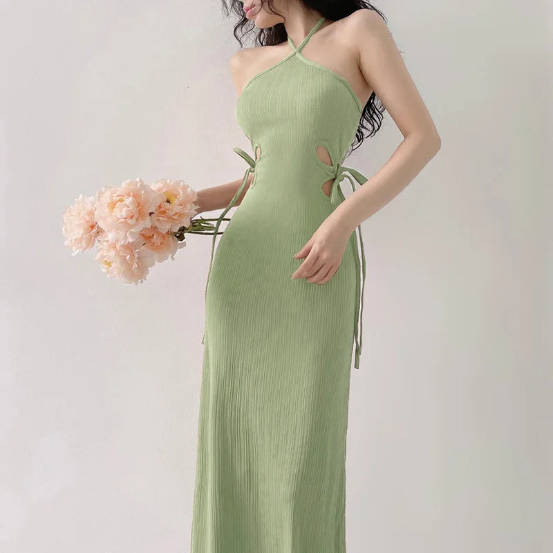 Knitted Long Sleeve Slim Mini Fairycore Slash Neck Dress - MERGE.DAY.1.FREESTYLE