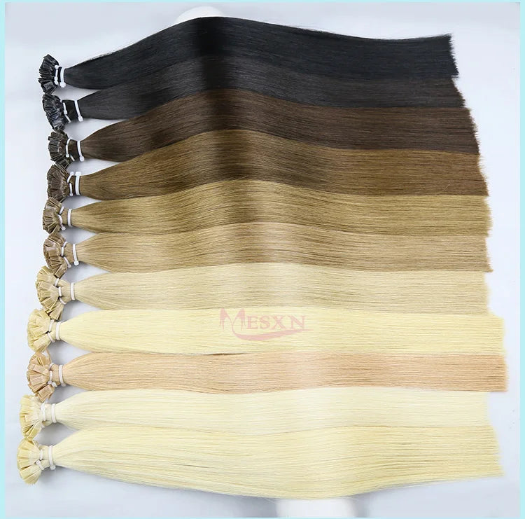MESXN High Quality Flat Tip Hair Extensions 100% Really Human Fusion Hair Extensions Brown Blonde Color Thickening Of Roots - MERGE.DAY.1.FREESTYLE
