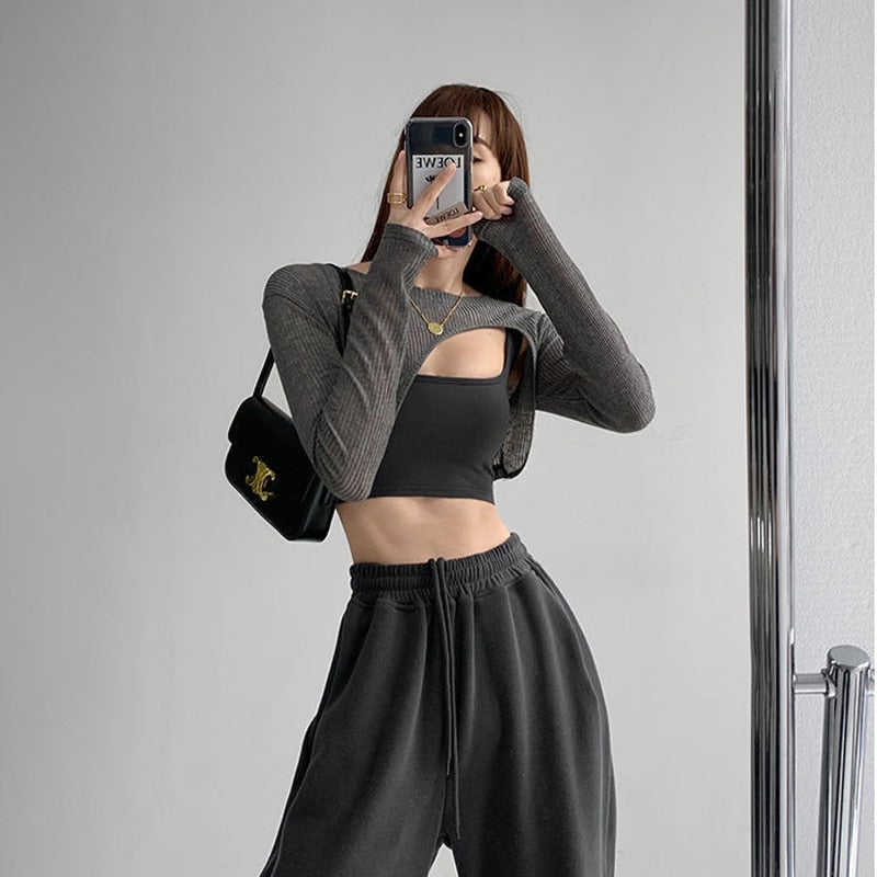 Hollow Smock T Shirt Women Summer Thin Irregular Long Sleeve Knitted - MERGE.DAY.1.FREESTYLE