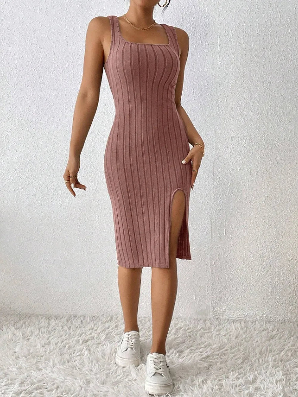 slit dress solid color sling slim dress - MERGE.DAY.1.FREESTYLE