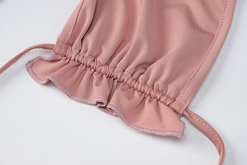 Ruffled Solid Halter Hollow Out Sleeveless Crop Top Pleated Skirts 2 Pieces Set - MERGE.DAY.1.FREESTYLE