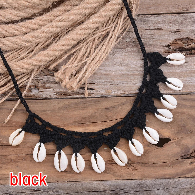 Shell Choker Necklace Natural Sea Cowrie Shell Rope Chain Choker Necklace - MERGE.DAY.1.FREESTYLE