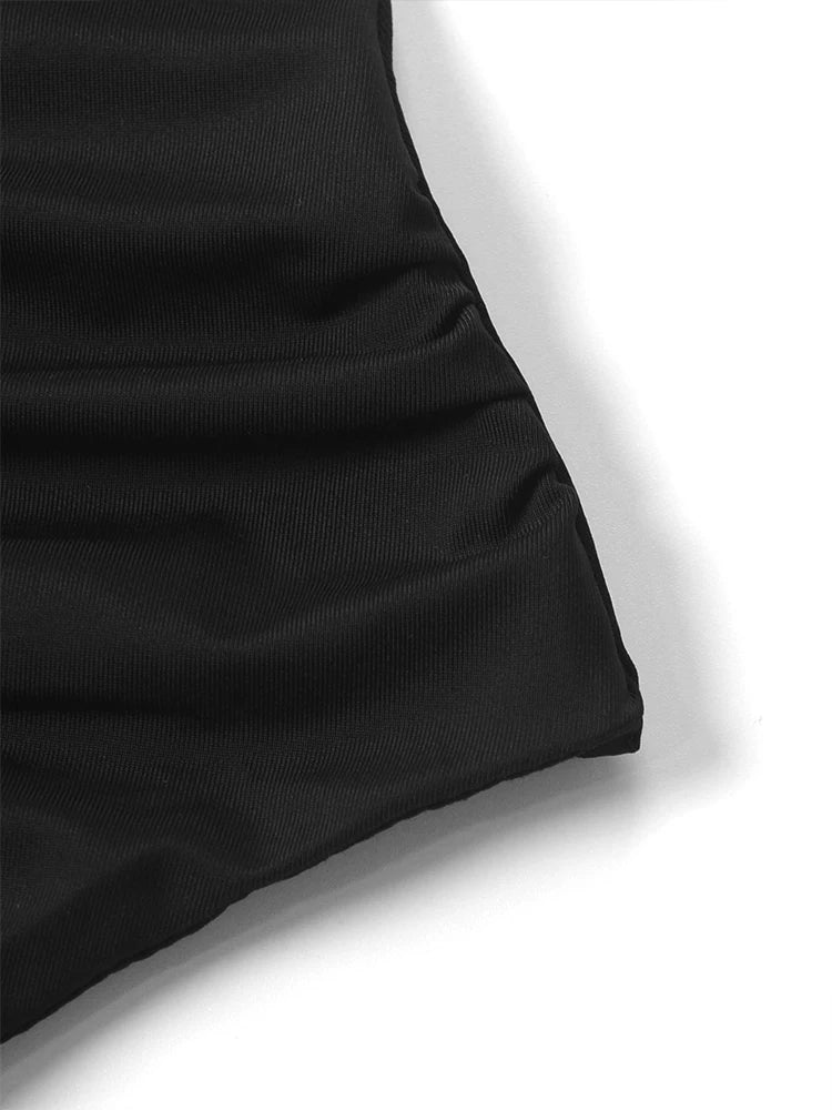 Sleeveless Strap Backless Folds Split Bodycon - MERGE.DAY.1.FREESTYLE