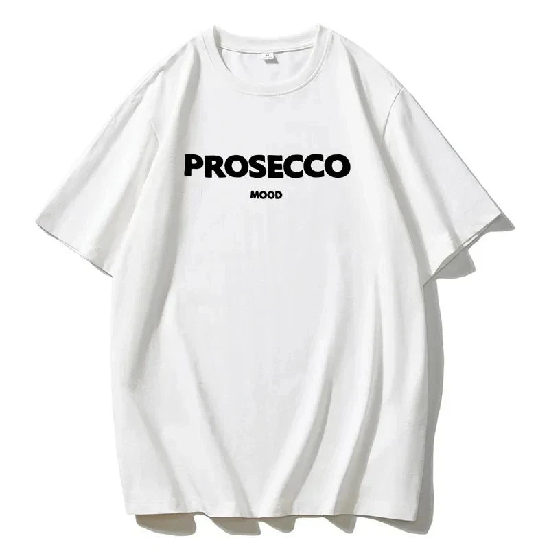 Prosecco mood letter print t-shirt Cotton summer breathable t-shirt - MERGE.DAY.1.FREESTYLE