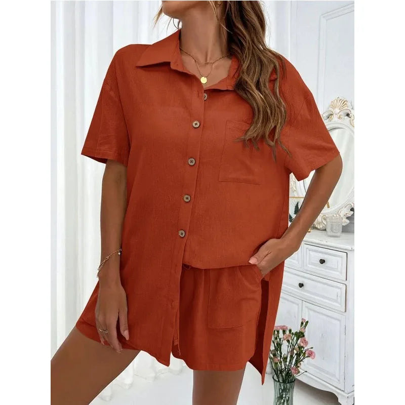 Solid Color Casual Loose Short Pants Sets For Women - MERGE.DAY.1.FREESTYLE