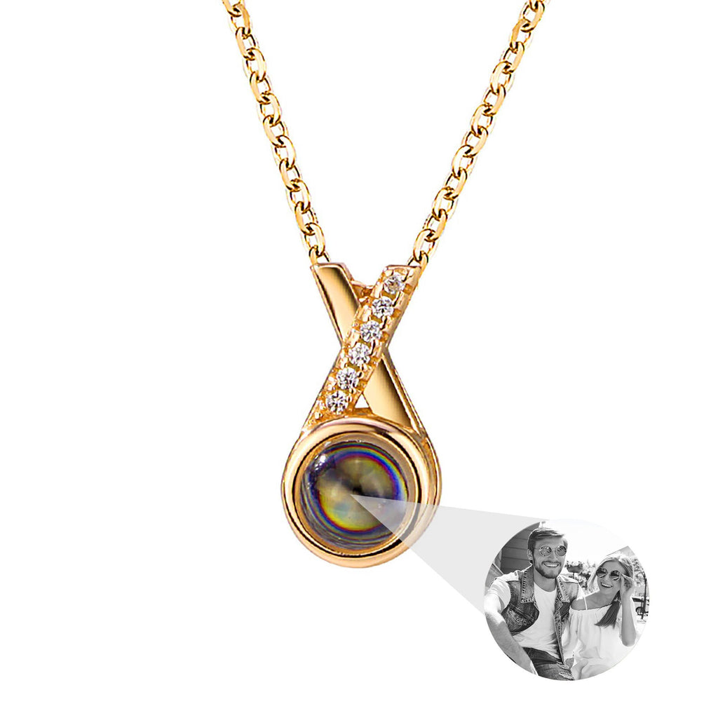 X-letter Projection Necklace With Customizable PhotosSilver 925 Necklace - MERGE.DAY.1.FREESTYLE