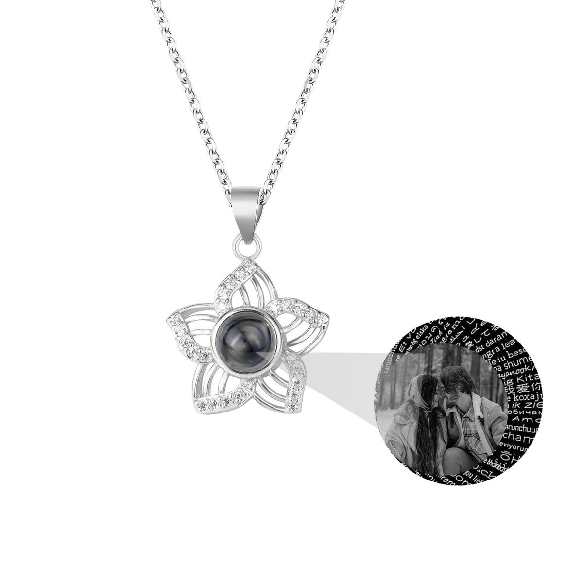 Customized Crystal Flower Photo Projection Pendant Necklace Personalized - MERGE.DAY.1.FREESTYLE