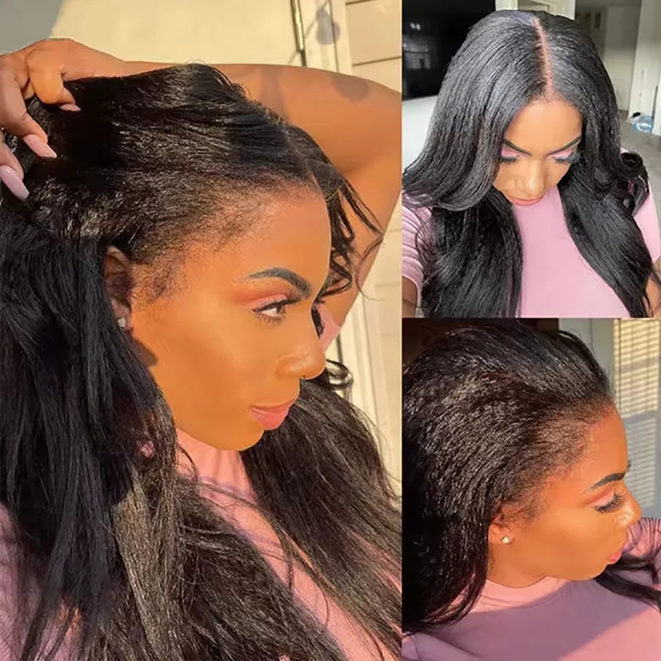 Yaki Straight Glueless Wig Human Hair Precut 7x5 13x6 HD Frontal Wigs Ready to Wear And Go Kinky Straight Lace Front Wig On Sale - MERGE.DAY.1.FREESTYLE