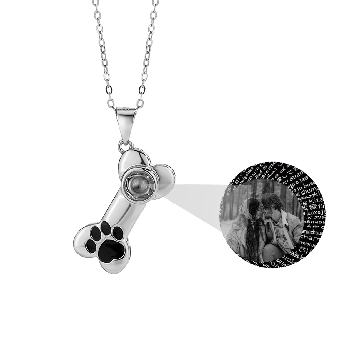 Customizable Photo Dog Bone Necklace Silver Shiny Dog Bone Chain Necklace - MERGE.DAY.1.FREESTYLE