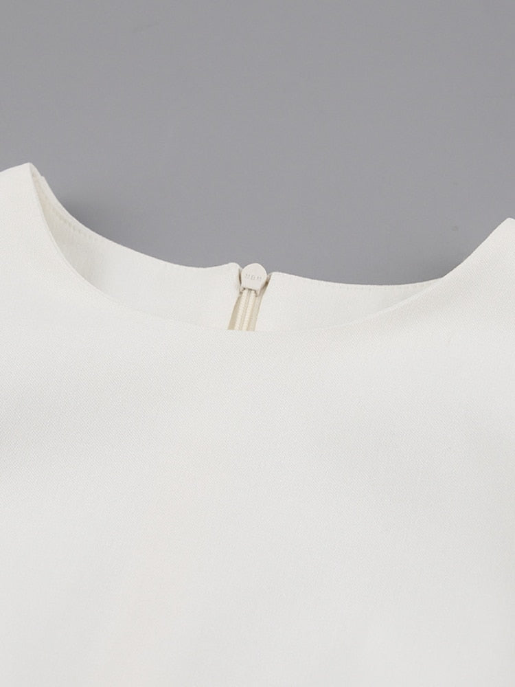 Summer Puff Short Sleeve Dress O-neck Office Lady Solid Color A-line Dress - MERGE.DAY.1.FREESTYLE